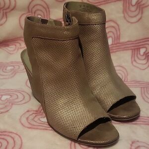 Metallic Rose Gold Peep-Toe Wedge Booties for Women